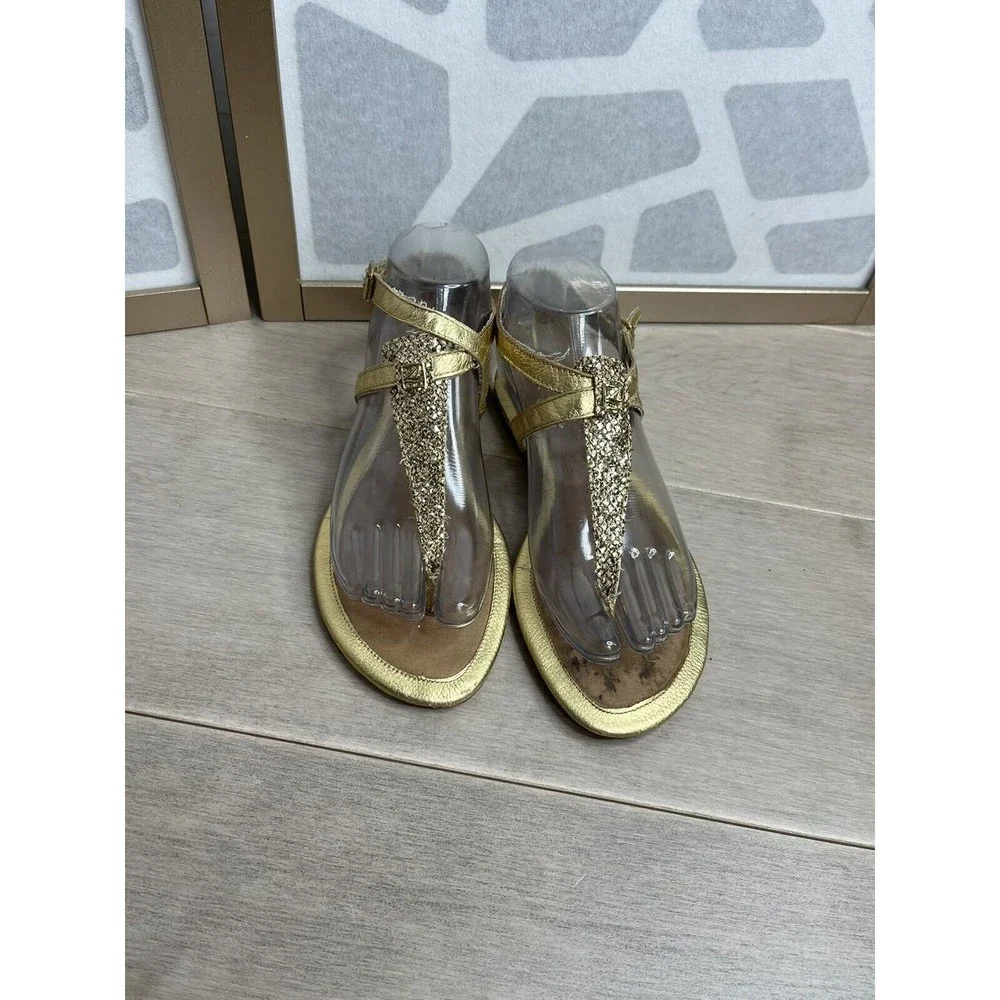 Sperry Top-Sider Women Summerlin Glitter T-Strap Sandals Gold Leather Flat 7 M